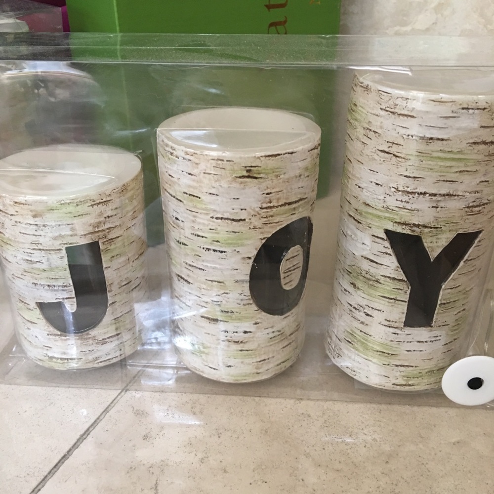 3 piece Christmas JOY Led Flameless Pillar Candle
